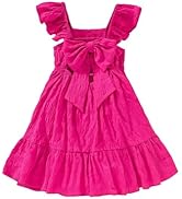 WDIRARA Toddler Girl's Cute Bow Ruffle Cap Sleeve Swing Dress Square Neck A Line Short Dresses