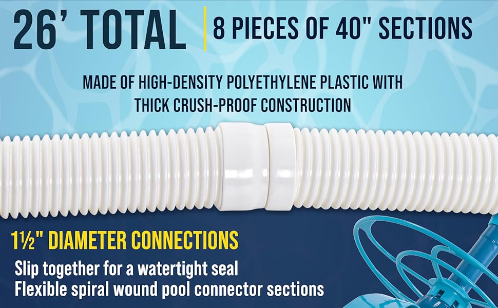 8-Piece Pool Vacuum Hose Set, 40" Flexible White Hose with Cuff Ends – Fits Most Inground Cleaners
