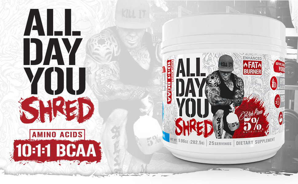 Rich Piana 5 Nutrition AllDayYou Shred BCAA Powder Amino Acid Supplement for