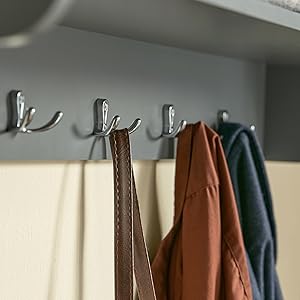 SoBuy FRG282-HG Wandgarderobe Flurgarderobe Kleiderhaken Hängeregal Mit 3 Körben Und 5 Haken Garderobe Hellgrau BHT Ca.: 100x31x20cm 15 1