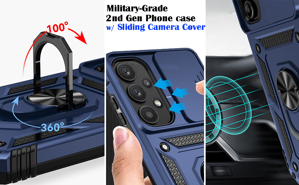 Samsung Galaxy A35 5G Military-Grade 2nd gen with Slide Camera Lens Cover Magnetic Ring Holder Case