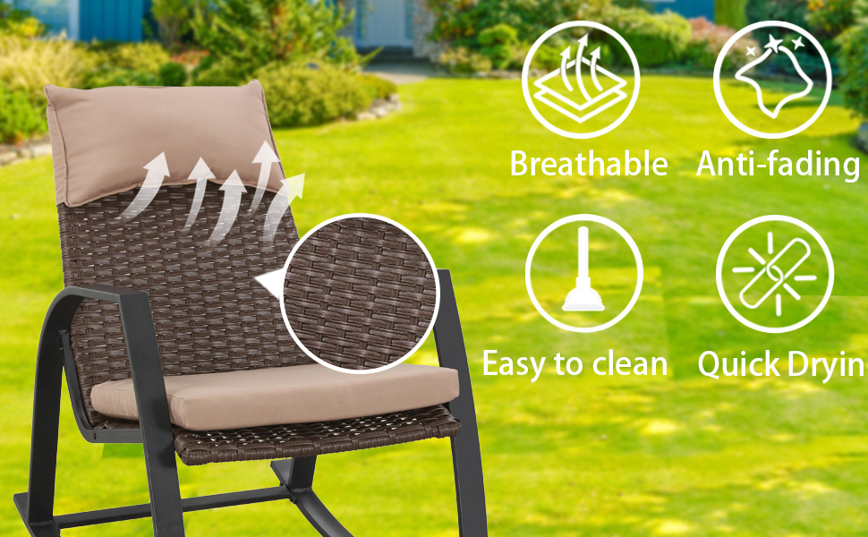 ARTLOFT 3 Piece Rocking Bistro Set Wicker Patio Outdoor