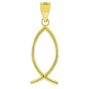 14k Yellow Gold Ichthus Christian Vertical Fish Pendant