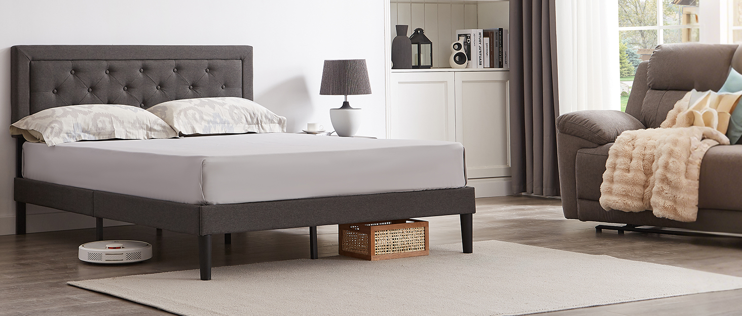 queen size bed frame with headboard, Upholstered Bed Frame Button Tufted grey queen size-bed frame