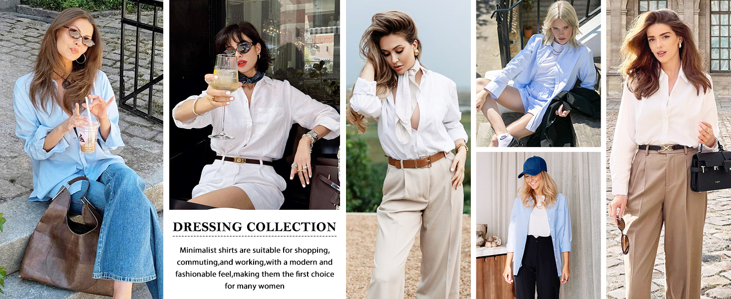 Womens Button Down Shirts Cotton Dress Shirts Oxford Shirts Long Sleeve Work Blouses Collared Tops Tunics with Pocket 4 4