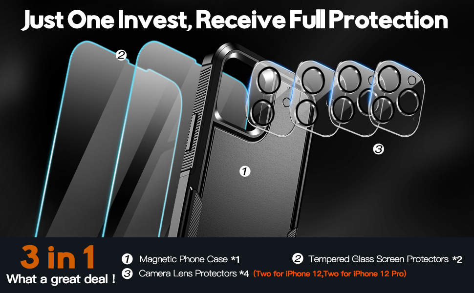 [5 in 1] for iPhone 12 Phone Case & iPhone 12 Pro