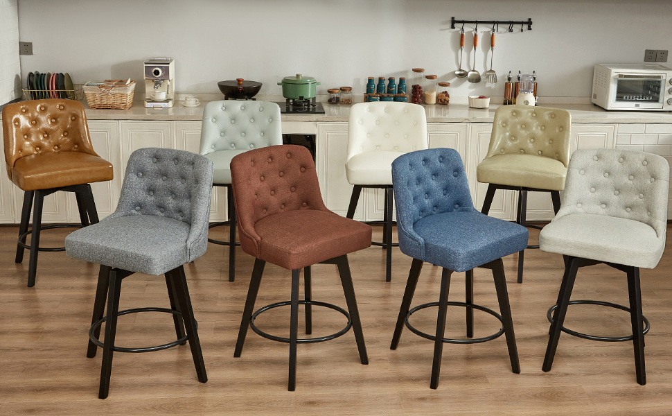 MINCETA Counter Stool,26" 360 Free Swivel Upholstered Bar