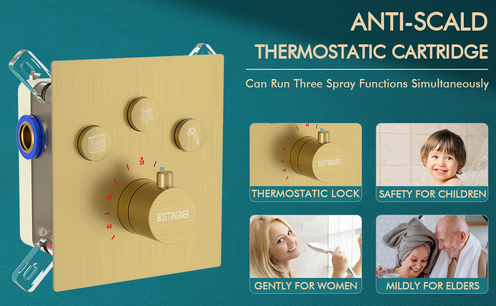 Bostingner Brushed Gold Shower Faucet with Body Spray Jets, 12 inch Wall Mount