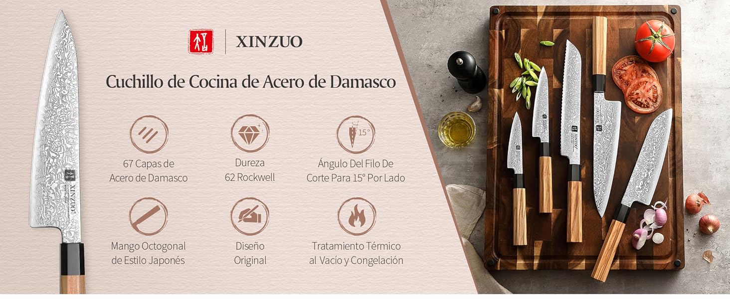 Set Cuchillo Cocina 5 Piezas Acero de Damasco