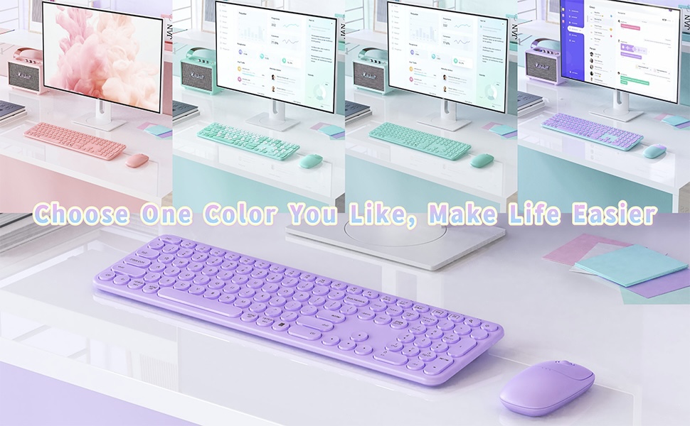 Purple Keyboard and Mouse Wireless, PEIOUS Cute Wireless