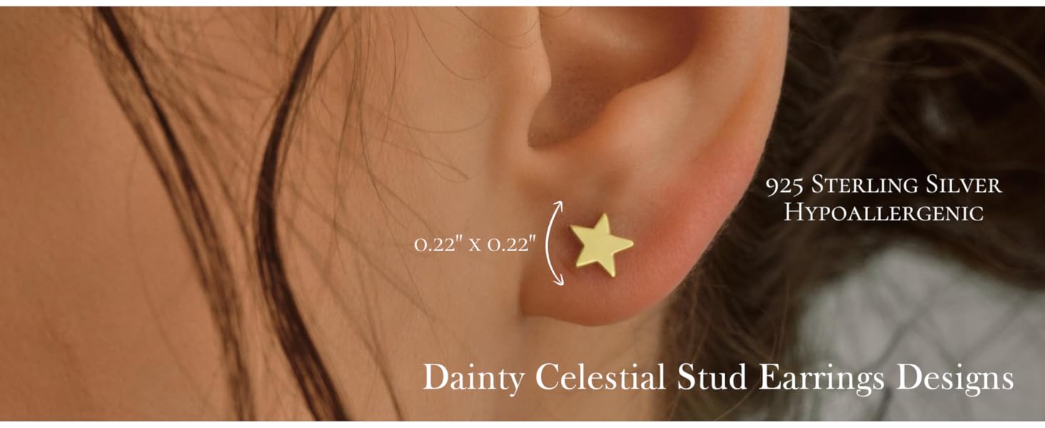 Moon Star Earrings 925 Sterling Silver Crescent Moon Earrings High Polish Tiny Cartilage Studs Set for Women 14 earring gifts