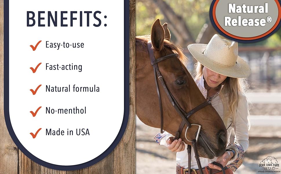 natural release muscle gel, four oaks farm ventures, horse muscle joint care, equine health