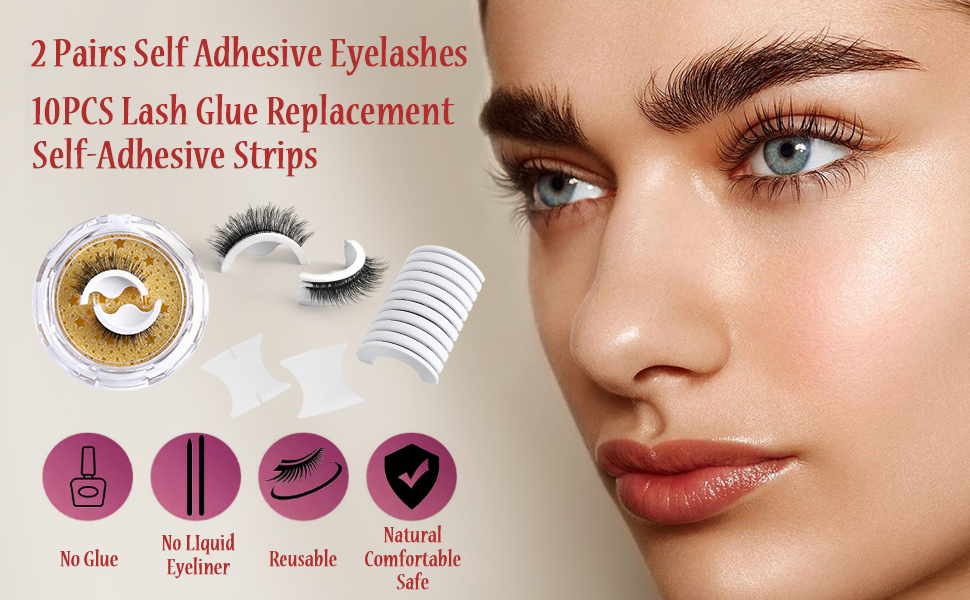 2 Pairs Self Adhesive Eyelashes with 10PCS Lash Glue Replacement Selfadhesive
