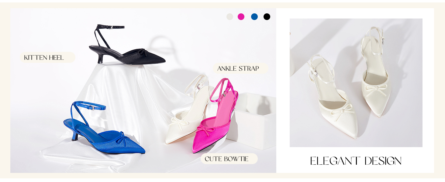 Womens Kitten Low Heels Bow Tie Closed Pointed Toe Ankle Strap Pumps Party Wedding Dress Shoes