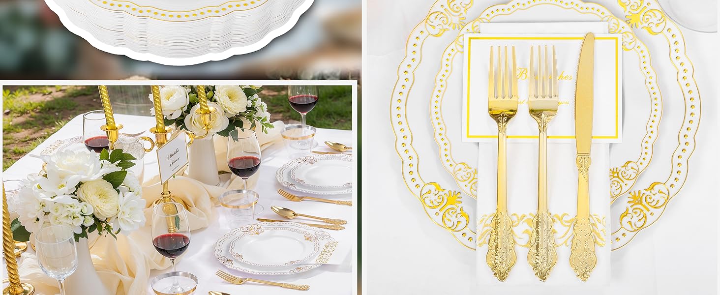 White and Gold Plastic Plates