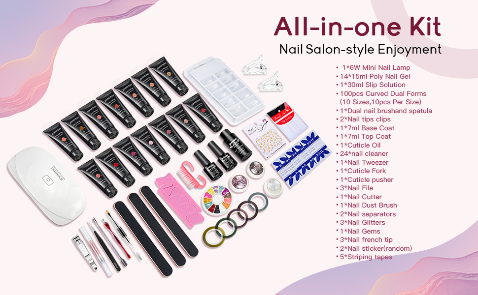 JEWHITENY Poly Gel Nail Kit Poly Gel Kits 14PCS Professional Poly Gel Nail