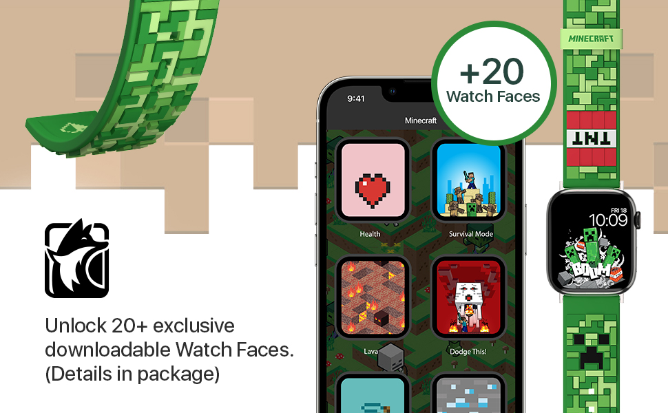 Minecraft Creeper 3D Sculpted Smartwatch Band Officially Licensed