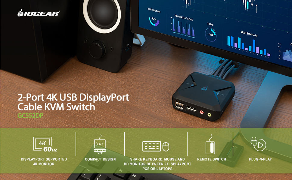 IOGEAR GCS52DP 2Port USB DisplayPort Cable KVM Switch, Black Amazon.ca Electronics
