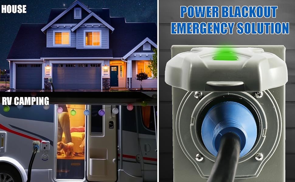 30 Amp Generator Cord and Power Inlet Box, 20FT Generator Cords 30 Amp