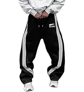 QJQ Men's Wide Leg Baggy Sweatpants Vintage Y2K Striped Track Pants with Pockets Casual Streetwear