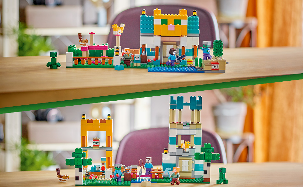 LEGO 21249 Minecraft La Bo?�te de Construction 4.0, Set 2en1 Construisez des Tours de Rivi?�re ou 