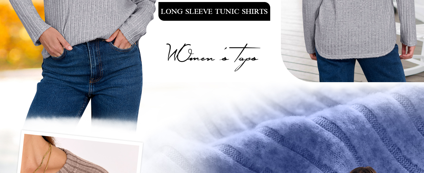 Womens Long Sleeve Tops Crewneck Tunic Shirts Casual Loose Fit Lightweight Sweaters
