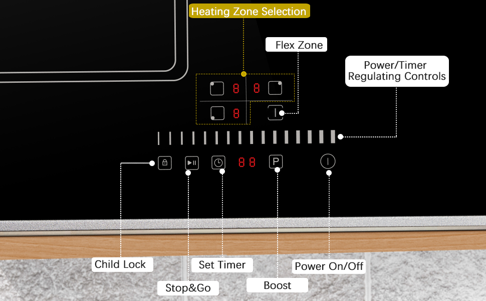 Induction Hob, Electric Cooktop, Builtin 3 Zones Electric Hob, Flex