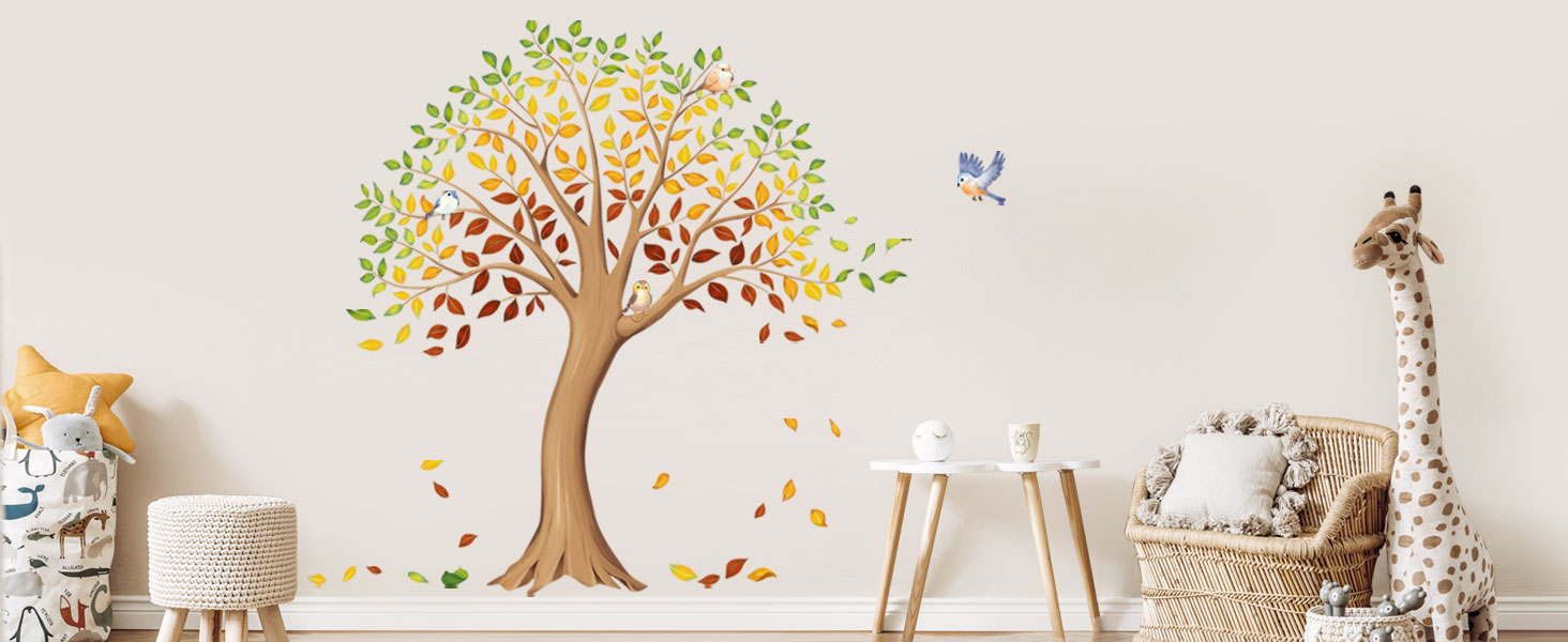 Large Autumn Tree Wall Decals Gold Ginkgo Tree Fall Leaf