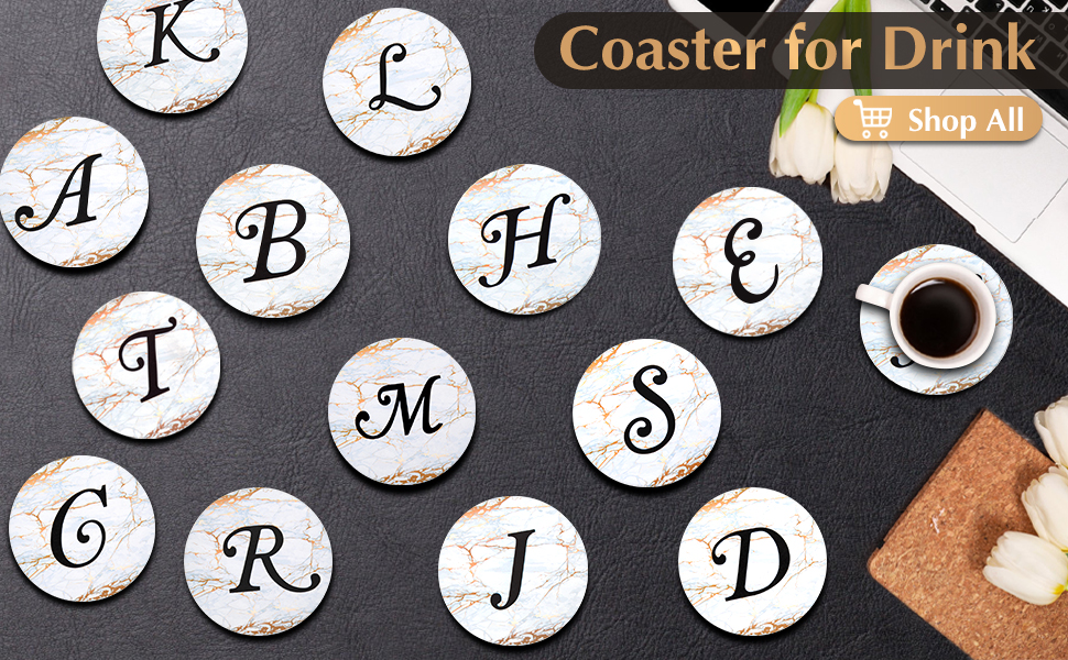 Monogrammed Coasters for Drinks Absorbents with Holder