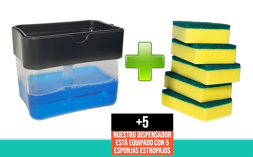 Dispensador de jabón de cocina más 5 estropajos