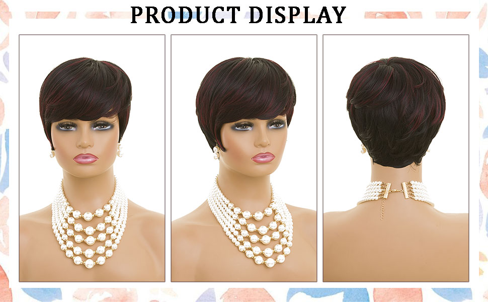 Short Wigs for Black Women Burgundy Pixie HairCut Wigs 99J Pixie wig with Bangs