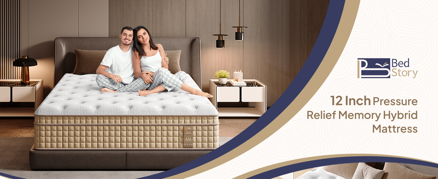 BedStory Queen Mattress, 12 Inch Queen Size Mattresses