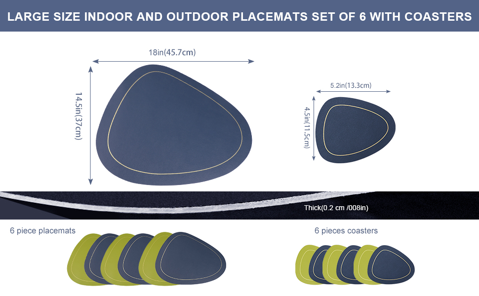 Benaep Placemats Set of 6 DoubleSided Faux Leather Placemats and