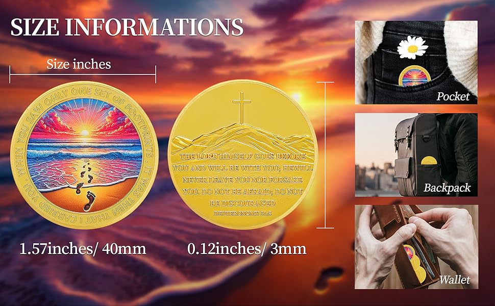 Seaside Footprints Religious Coin Inspirational Bible Verse Medallion