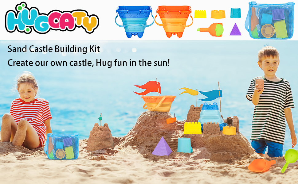 beach toys toddlers 1-3, sand toys kids ages 4-8, collapsible sand buckets sand castle building kit