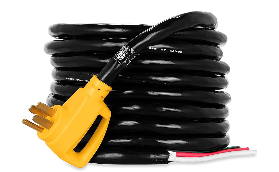 Camco 55189 Power Grip RV 50Amp Pigtail Power Cord, Hardwire, 30Foot Allows for