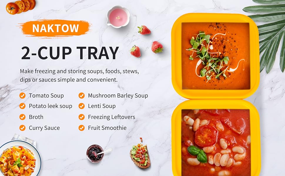 NAKTOW Silicone Freezing Tray with Lid 2Cup 2 Pack