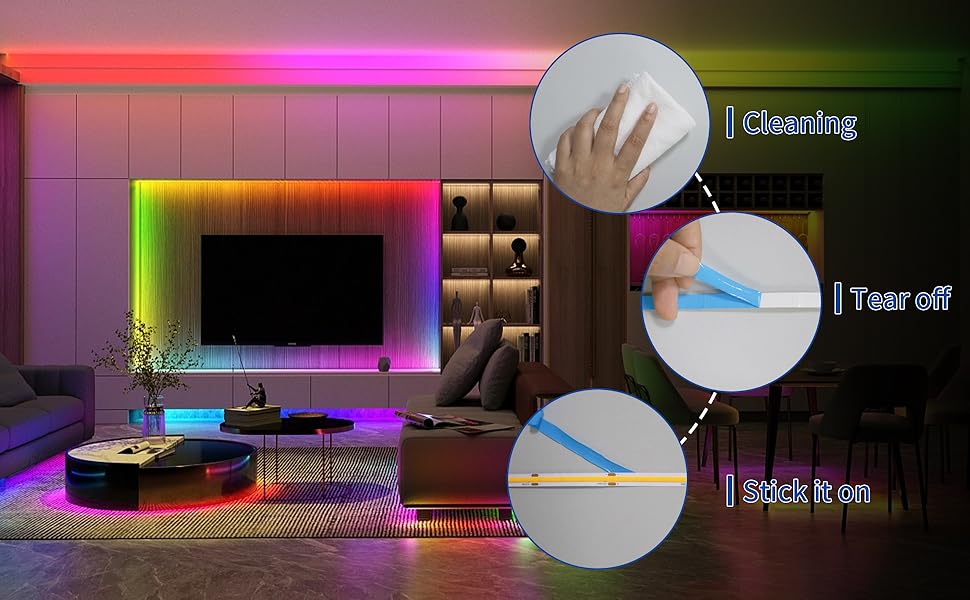 COB RGB Lights 20FT/6M RGB Smart IC Led Strip Lights with RF Controller Music Synchronization