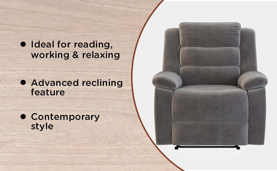 Nilkamal Sierra Velvet Fabric Manual Recliner 1 Seater Sofa Single