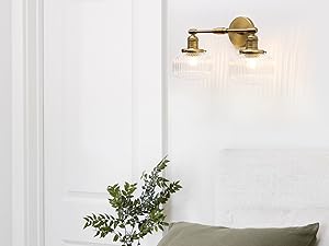 JiMuBeam Clear Ribbed Glass Lampshade Wall Sconces for Living Room, Bathroom, Kitchen, Bedroom