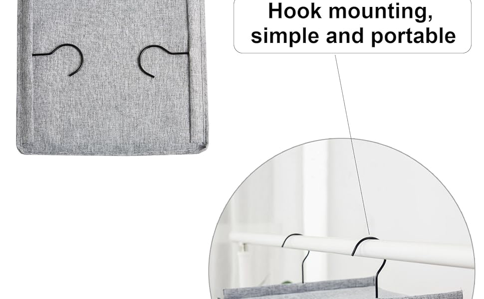 Grey Hanging storage shelves easy hang up with Curved Metal Hooks for storage sorting organizer