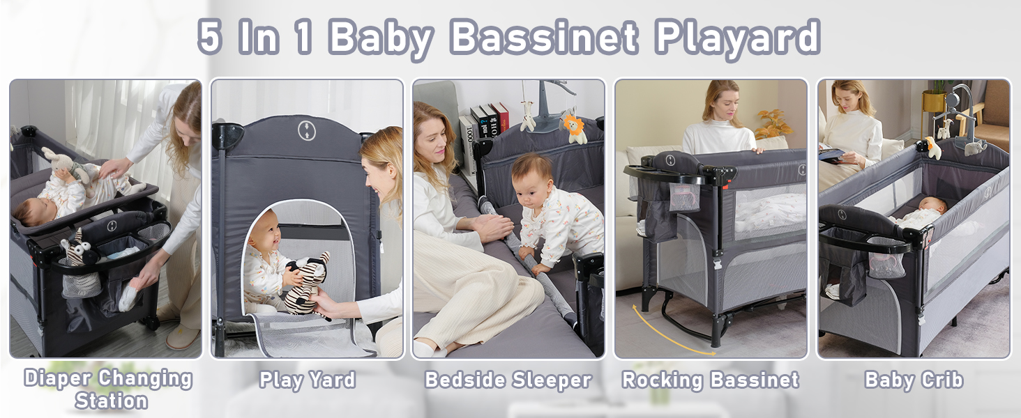MEICHYUN 5 in 1 Baby Bedside Sleeper,Pack and