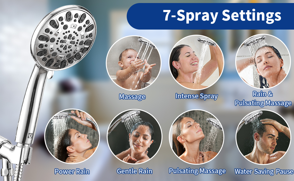 7-Spray Setting handheld high pressure shower head