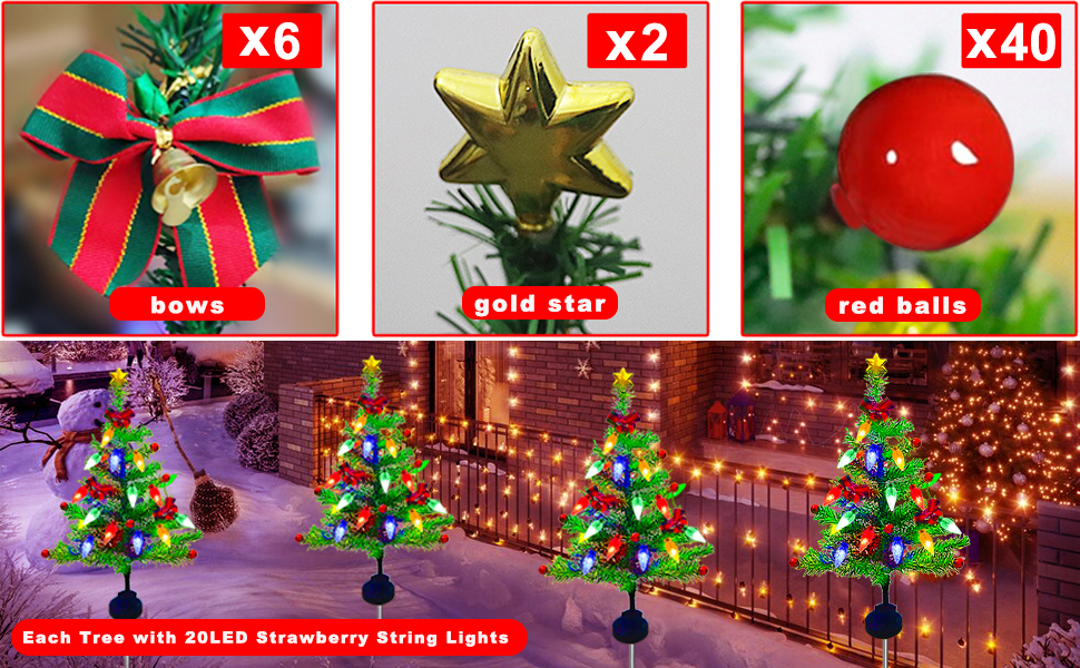 HUGSVIK 2Pack Solar Prelit Christmas Tree Stake Lights, 8