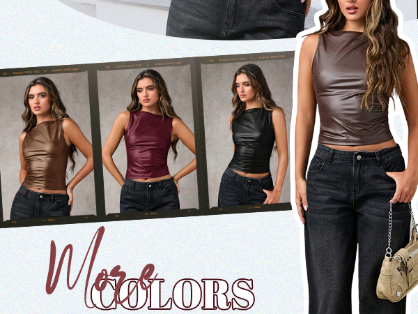 トップス tank top & leather skirt Coduop Women Leather Mini Skirt Outfit Set,Faux Leather