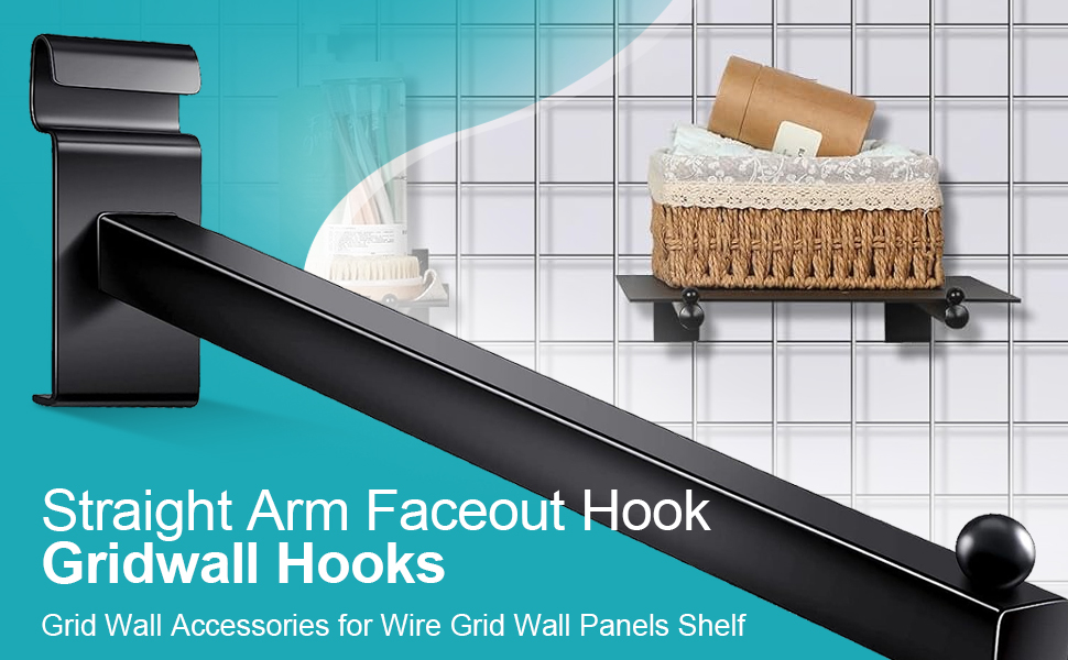 Gridwall Hooks,15.75 Inch Straight Arm Faceout Hooks and