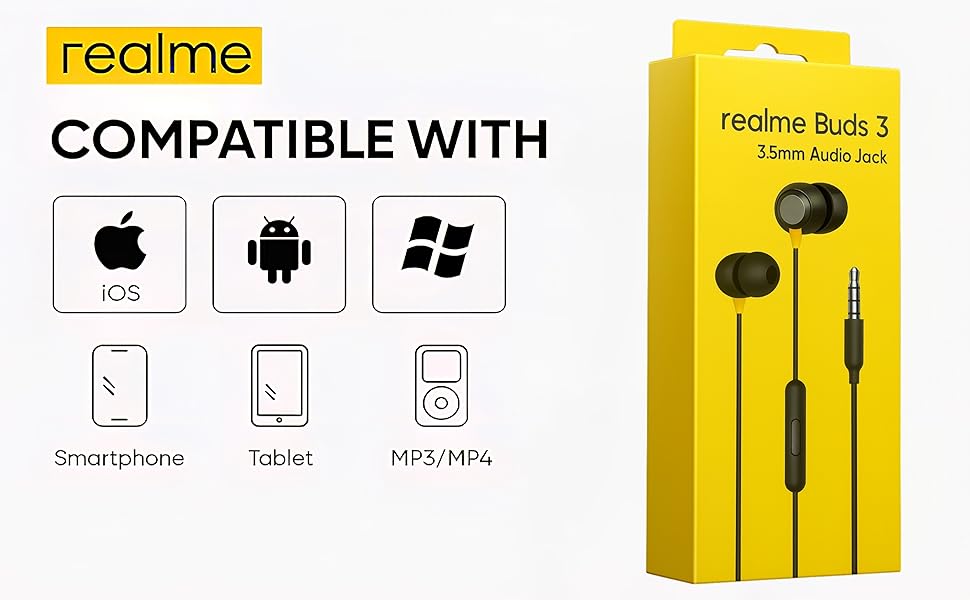 black earphones with mic yellow accents compatible with tablet smartphone white background