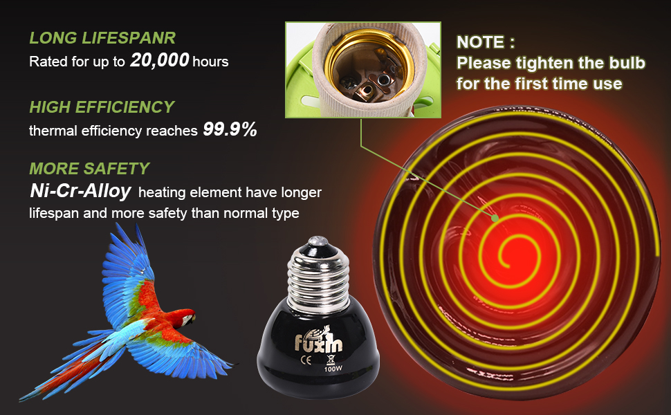 GIFANK 100W Bird Heat Lamp with Lampshade Bird Cage Heater Adjustable Temperature