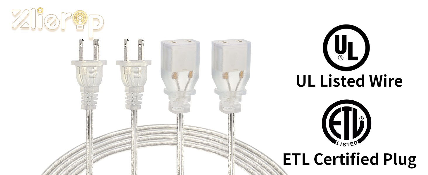 Zlierop 2 Pack Clear Extension Cord, Male to Female Power