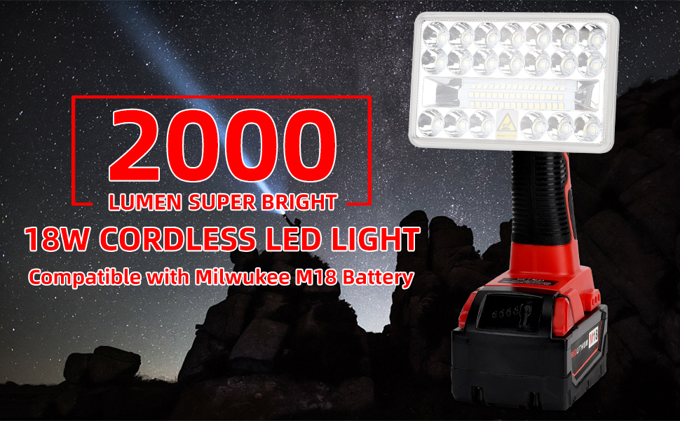 for Milwaukee Light M18 18V Max Liion Battery, 18W 2000LM Floodlight